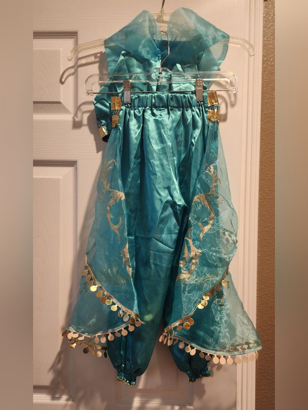Aladdin's Jasmine Costume: Turquoise Harem Skirt & Top with Gold Accents